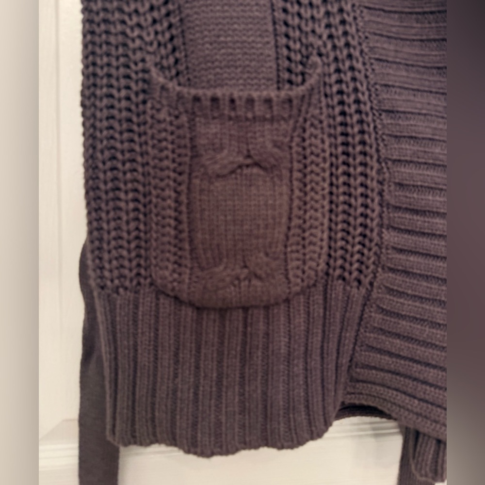 Michael Stars Cable Knit Belted Cardigan Sweater Charcoal Gray Cozy | M/L - Picture 8 of 13